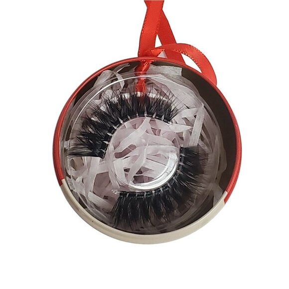 Eyelashes Christmas Santa Metal Ornament Black Faux 1 Pair - Picture 2 of 2